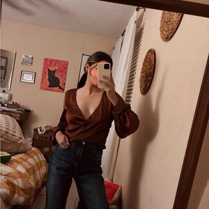 LPA Criss Cross Blouse cherry brown